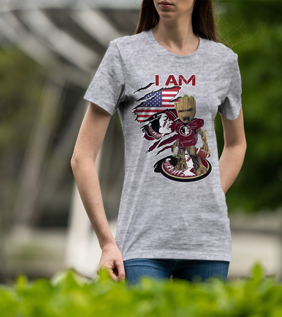 I AM Florida State Baby Groot Football American Flag T-Shirt