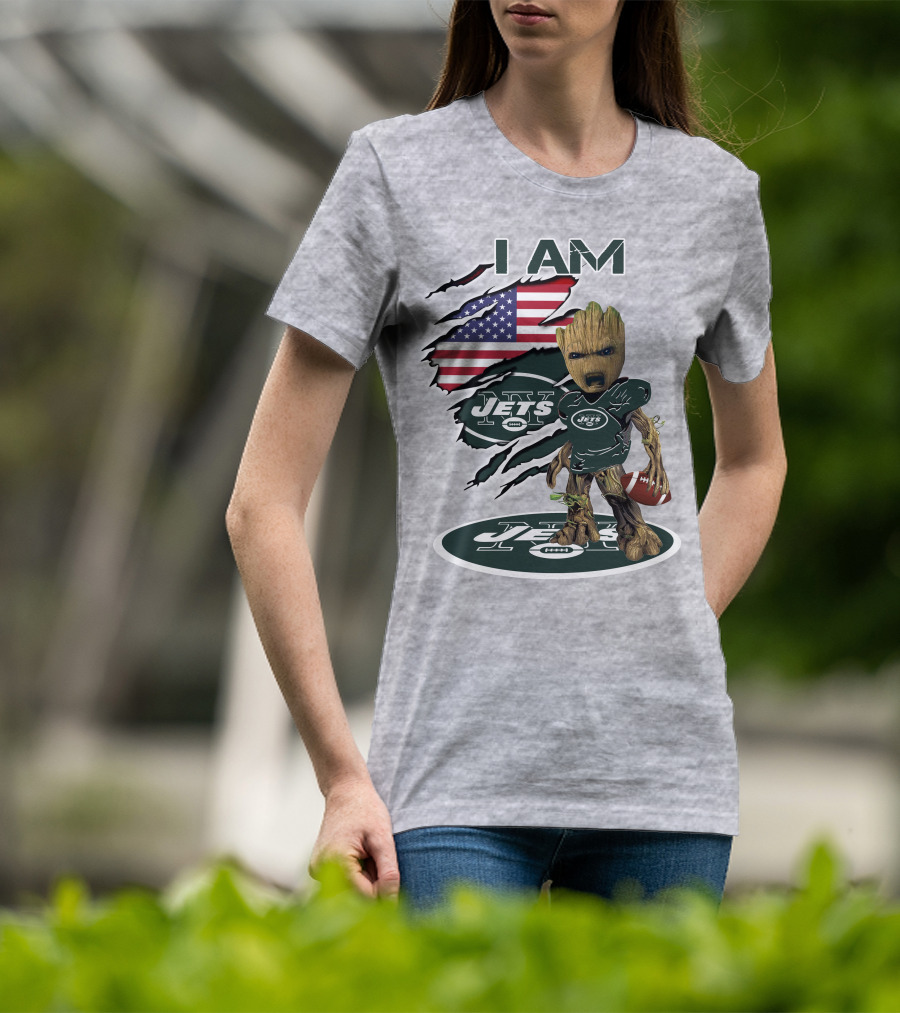 I Am Jets Baby Groot American Flag Football Fan T-Shirt