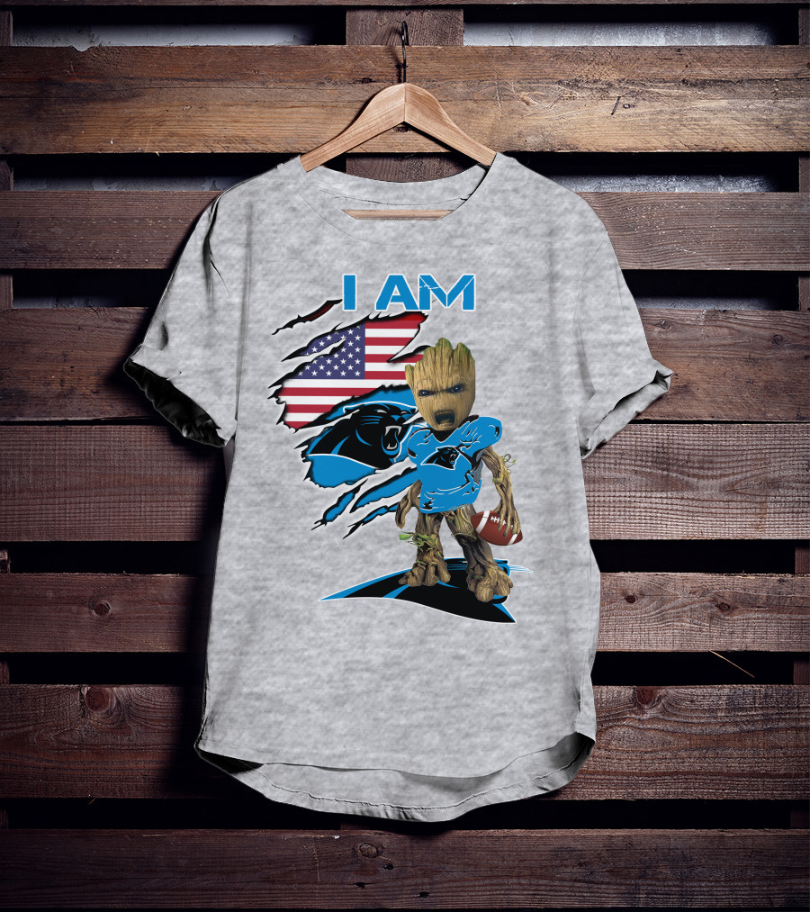 I Am Panthers Baby Groot Football Usa Flag T-Shirt