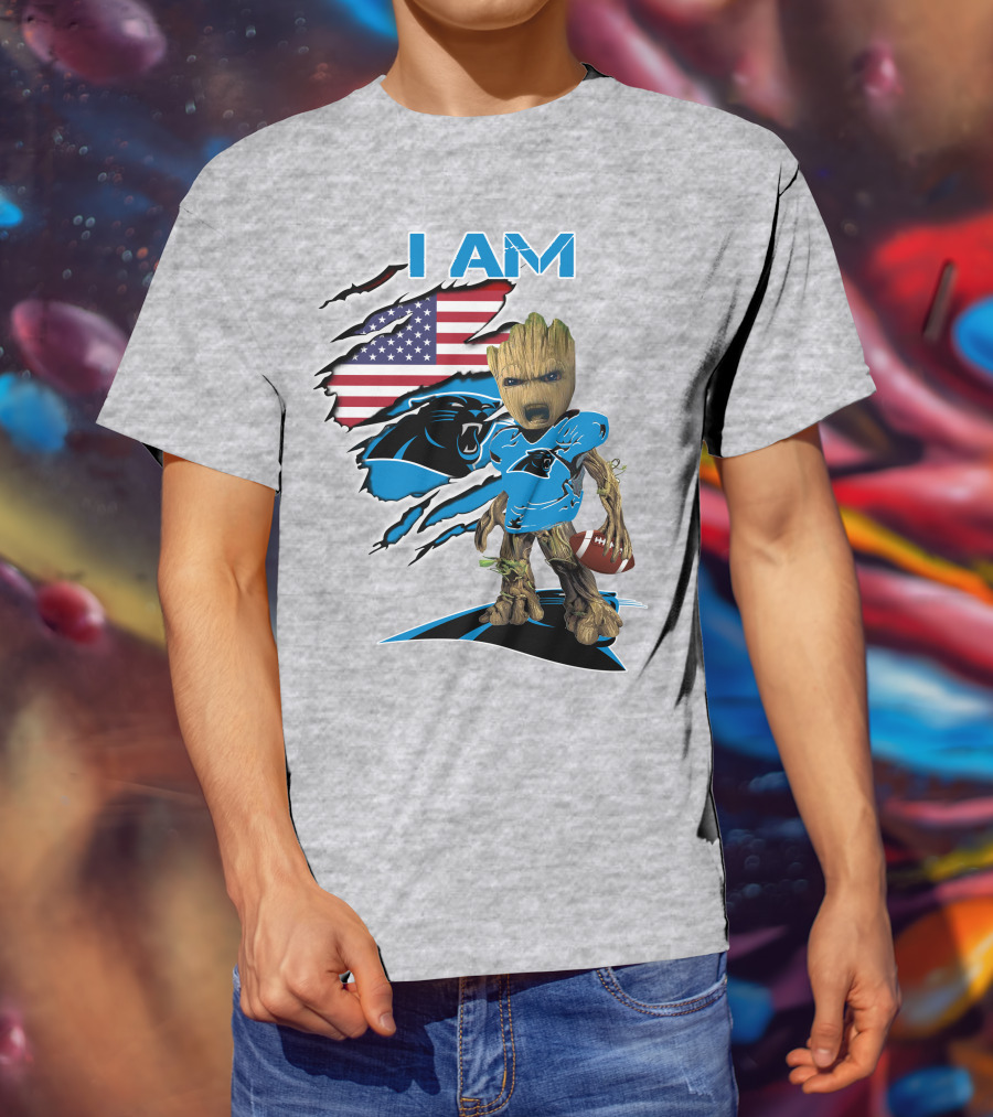I Am Panthers Baby Groot Football Usa Flag T-Shirt
