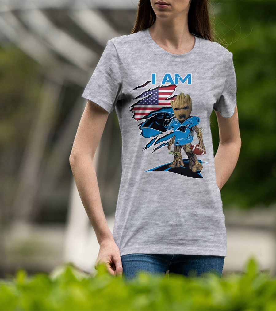 I Am Panthers Baby Groot Football Usa Flag T-Shirt