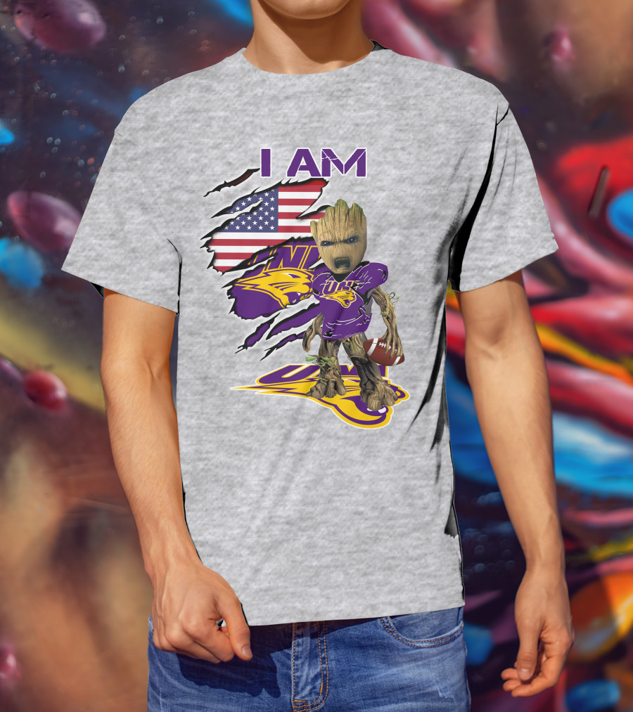 I AM Panthers Baby Groot UNI Football American Flag T-Shirt