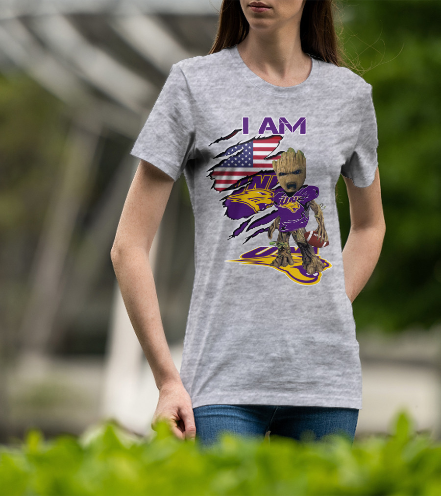 I AM Panthers Baby Groot UNI Football American Flag T-Shirt