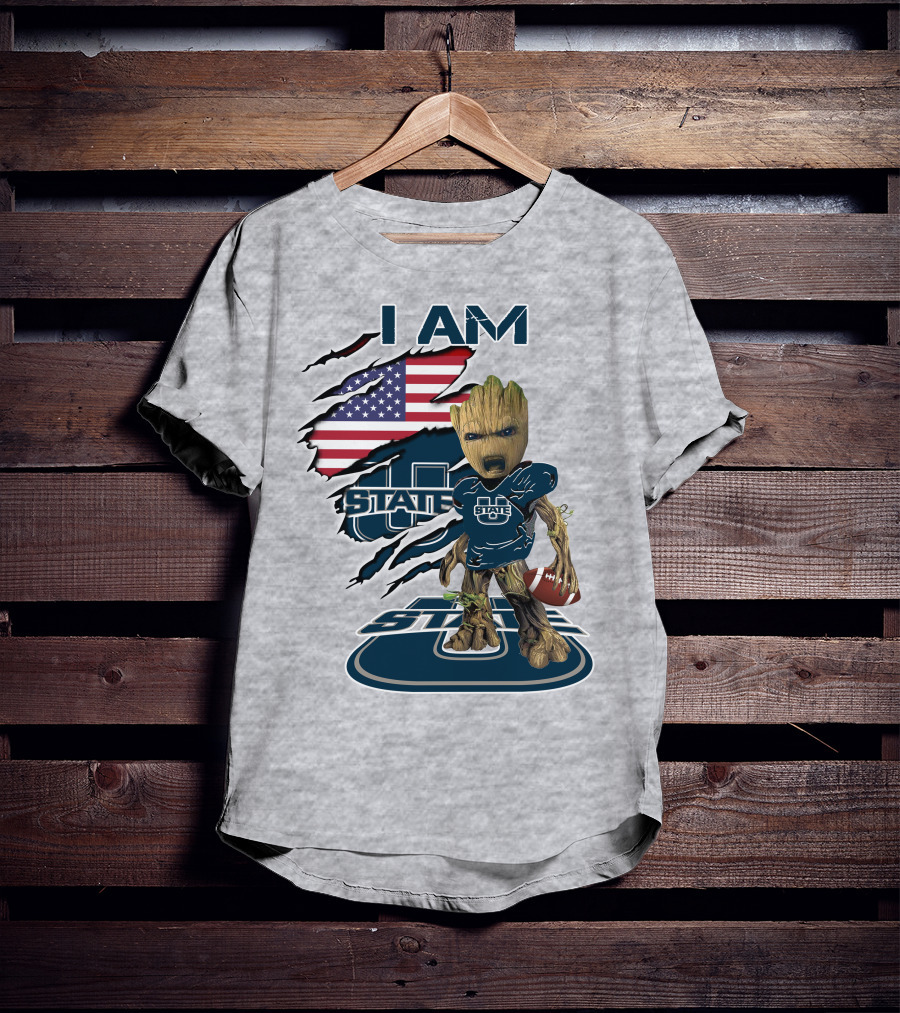I Am Utah State Baby Groot Football Usa Flag T-Shirt