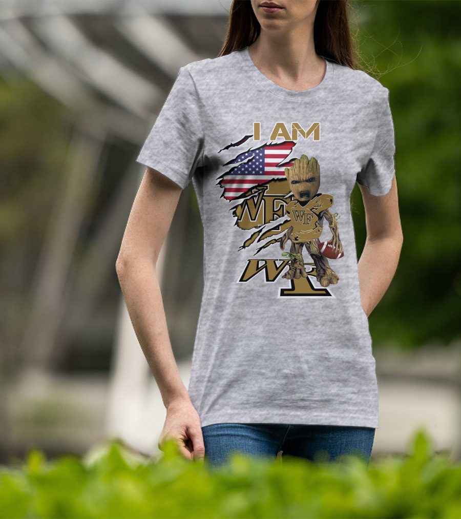 I AM WF Baby Groot American Football Wake Deacons T-Shirt