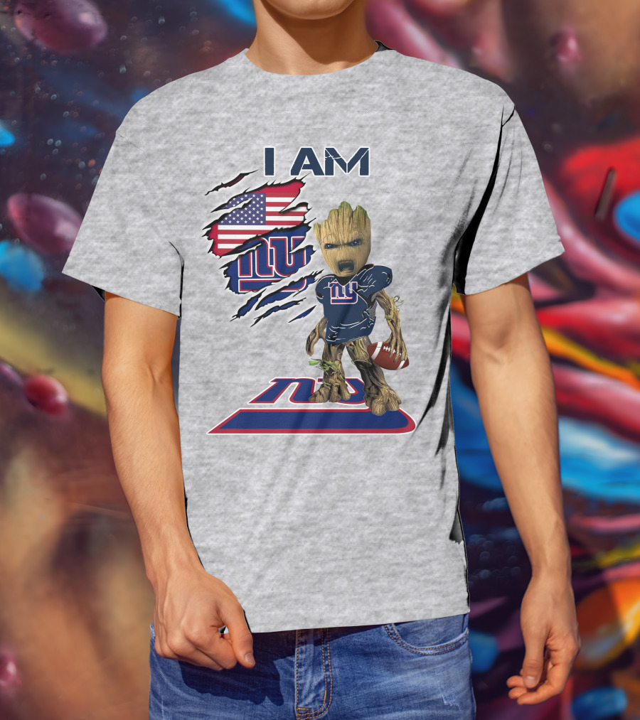 I Am Giants Baby Groot Football Usa Flag T-Shirt
