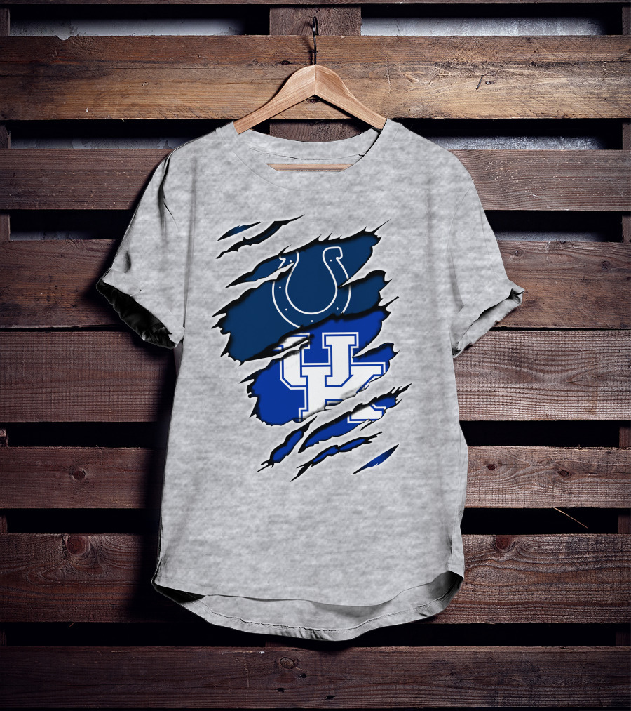 Colts Horseshoe And Kentucky Wildcats UK Blue Claw Marks T-Shirt