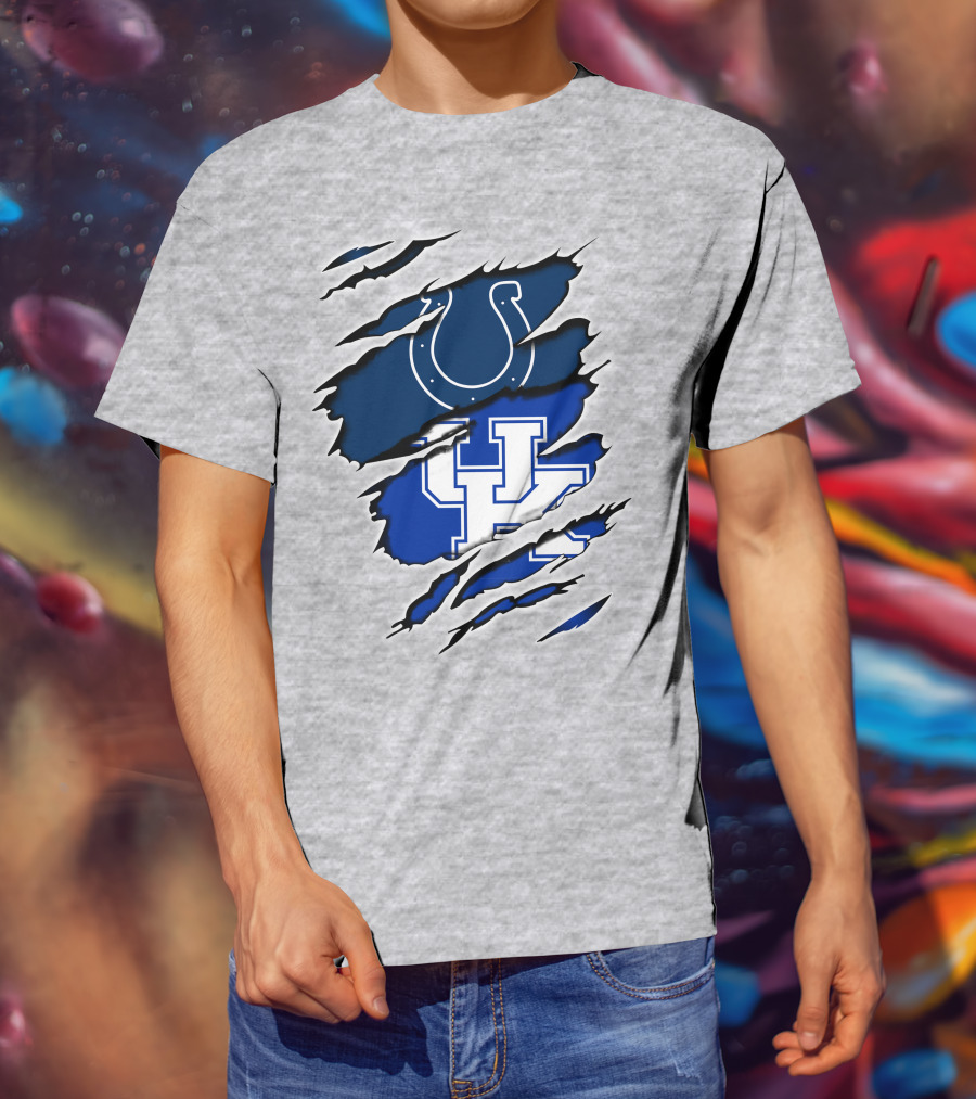 Colts Horseshoe And Kentucky Wildcats UK Blue Claw Marks T-Shirt