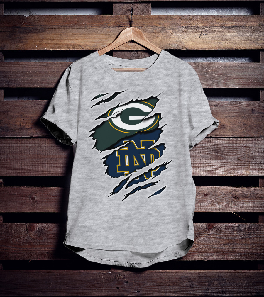 Packers Notre Dame Logo Mashup NFL College Football Fan Combo T-Shirt