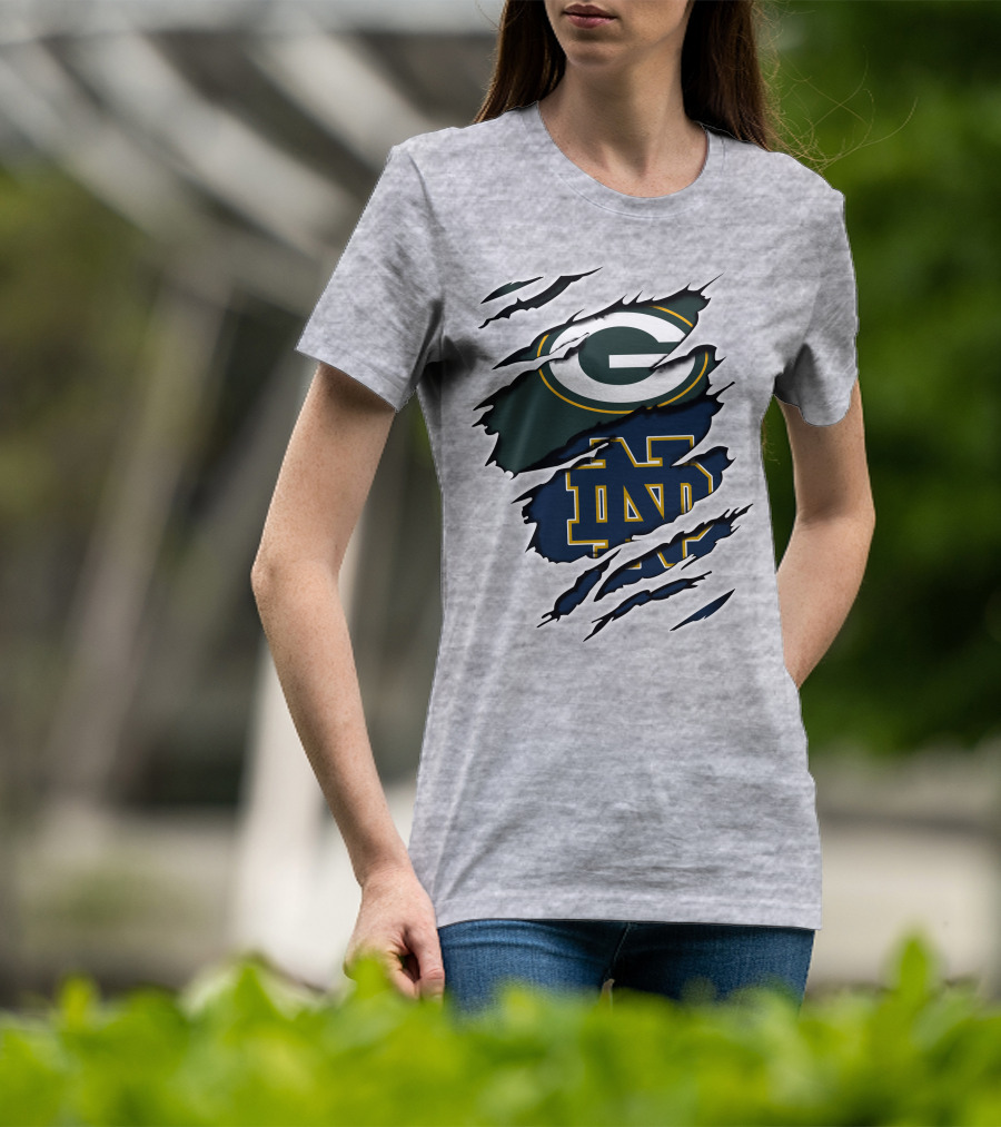 Packers Notre Dame Logo Mashup NFL College Football Fan Combo T-Shirt