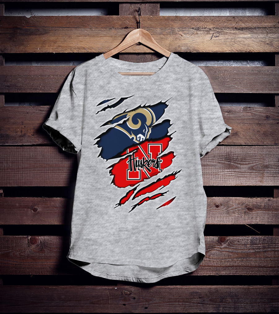 Rams Huskers Mascot Fusion Scratched T-Shirt