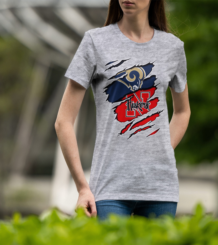 Rams Huskers Mascot Fusion Scratched T-Shirt