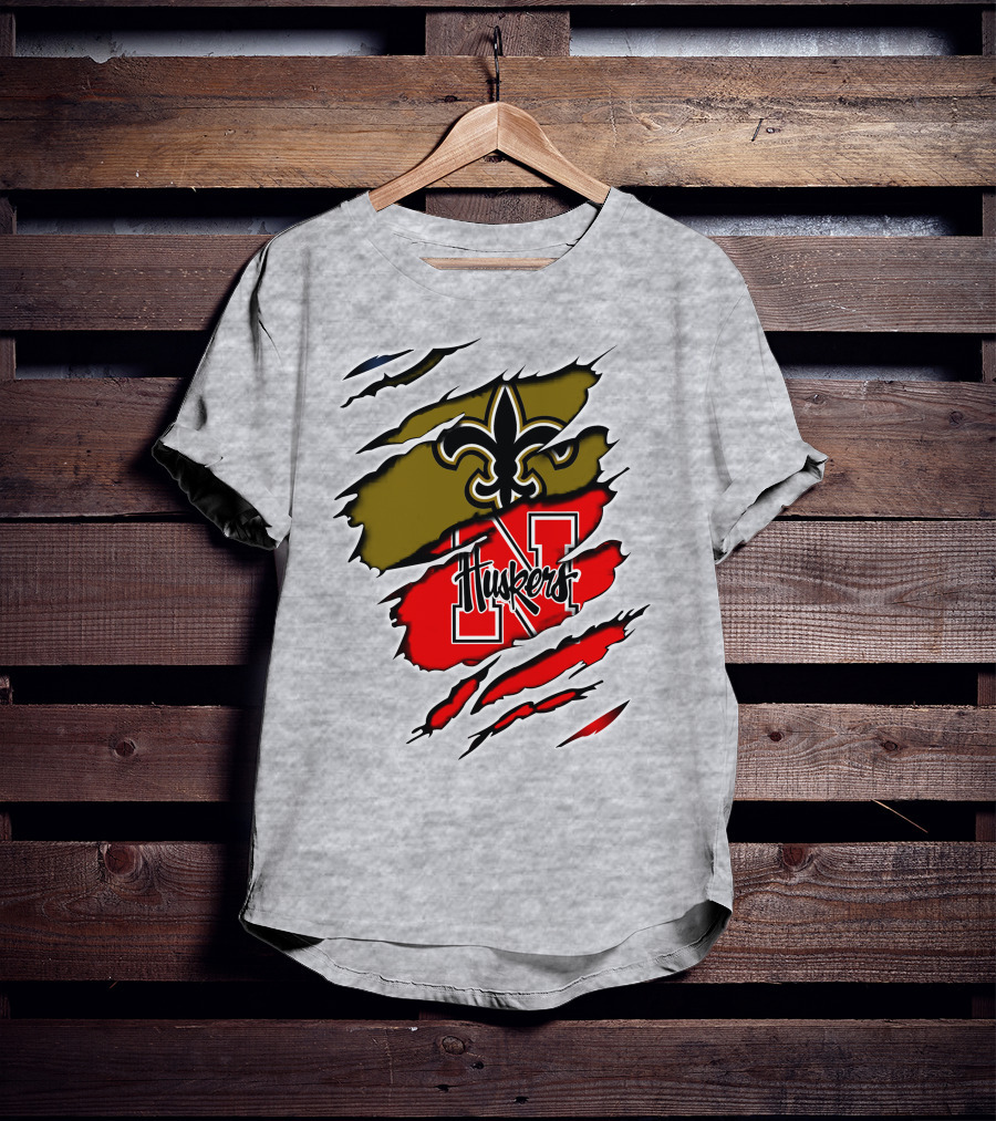 New Orleans Saints Nebraska Huskers Claw Marks T-Shirt