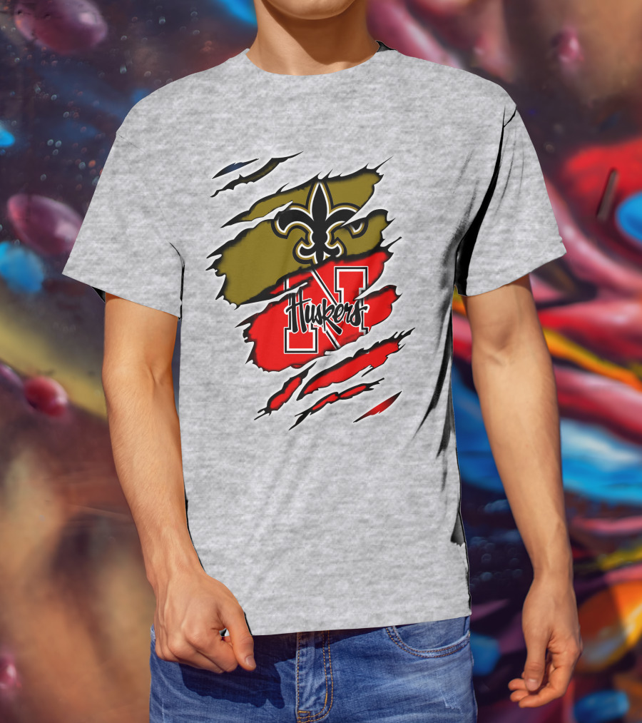 New Orleans Saints Nebraska Huskers Claw Marks T-Shirt