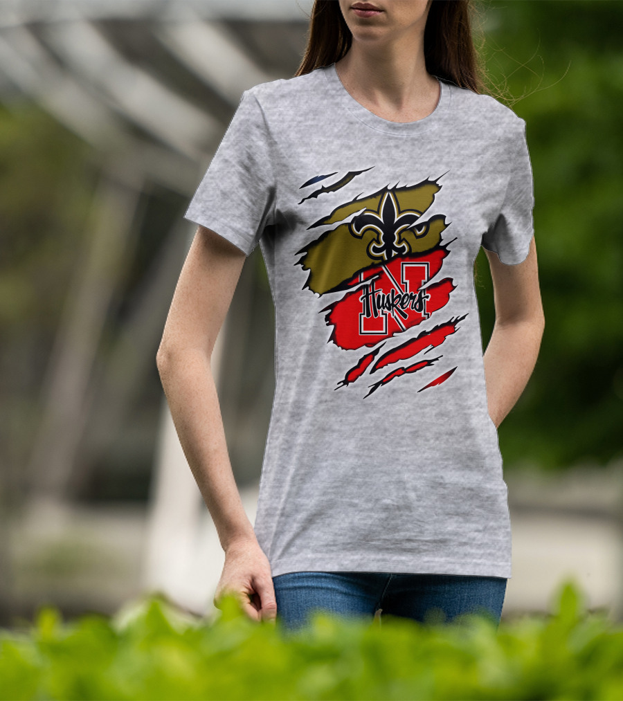 New Orleans Saints Nebraska Huskers Claw Marks T-Shirt