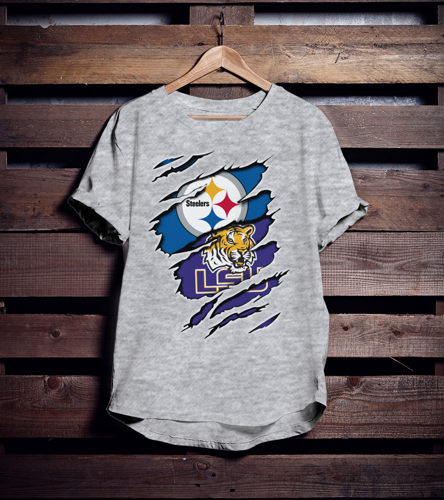 Steelers Logo And LSU Tigers Scratch T-Shirt