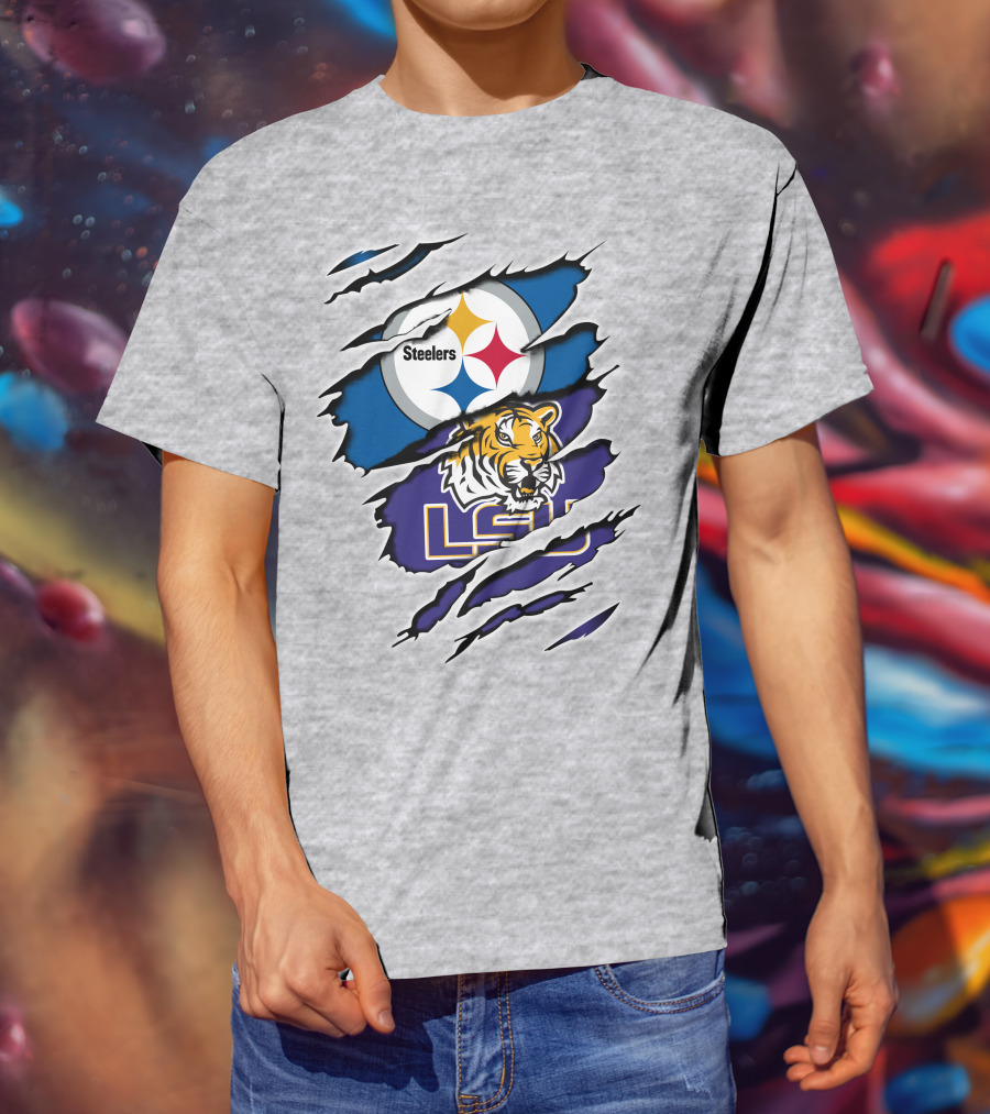 Steelers Logo And LSU Tigers Scratch T-Shirt