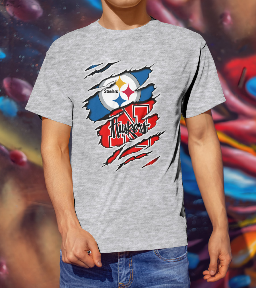 Steelers Huskers Torn Logo Fan Combination T-Shirt