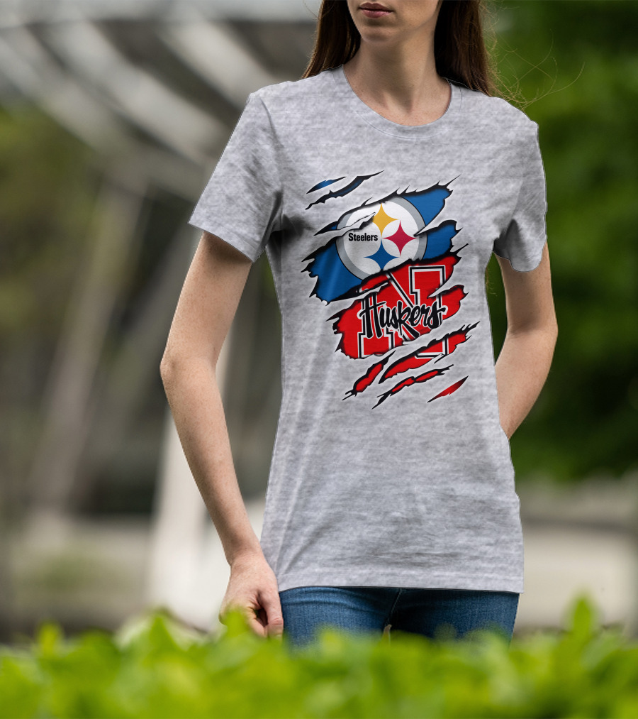 Steelers Huskers Torn Logo Fan Combination T-Shirt