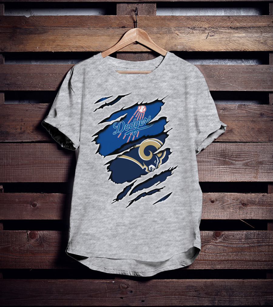 Dodgers Rams Baseball And Football Team Crossover Claw Marks T-Shirt