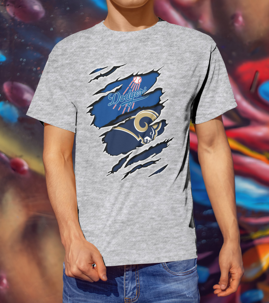 Dodgers Rams Baseball And Football Team Crossover Claw Marks T-Shirt