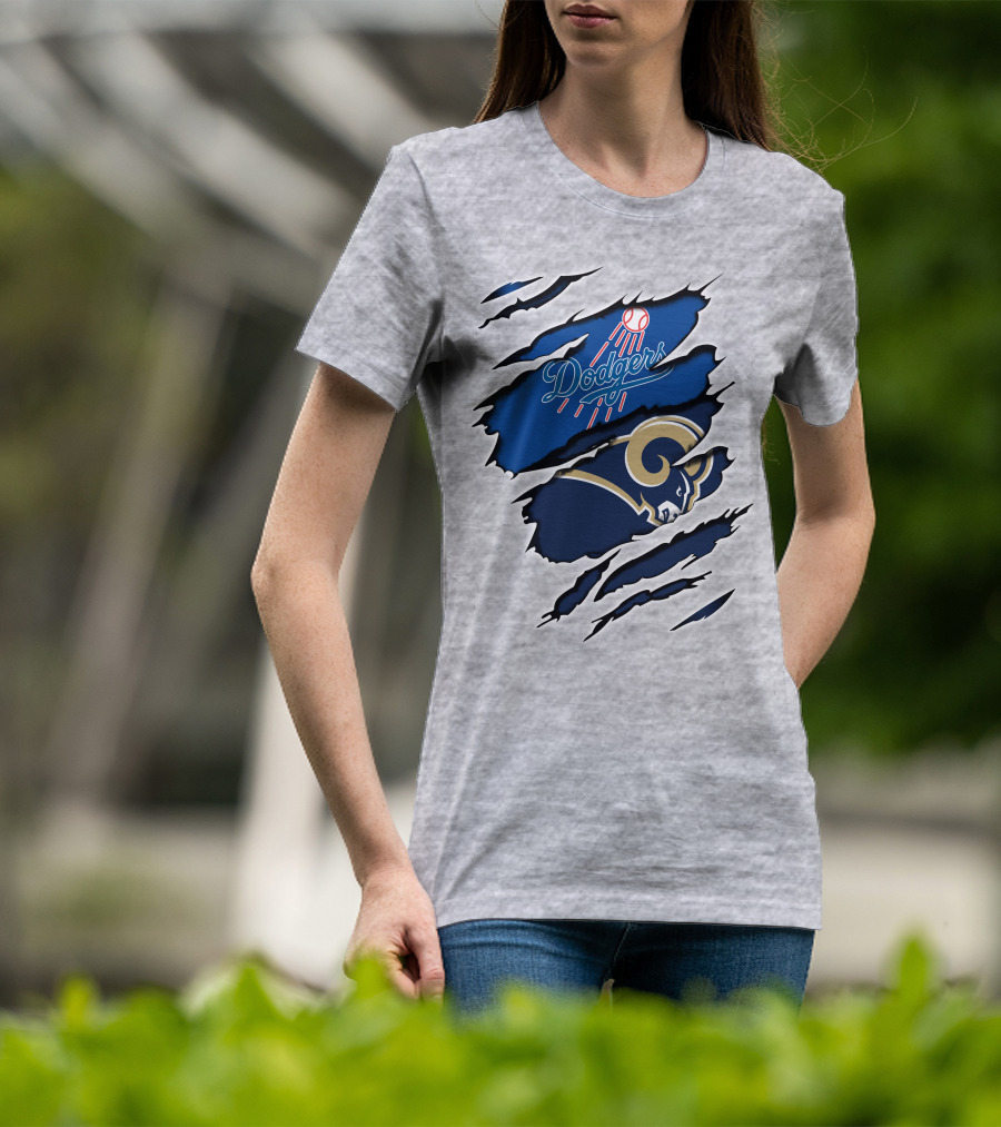 Dodgers Rams Baseball And Football Team Crossover Claw Marks T-Shirt