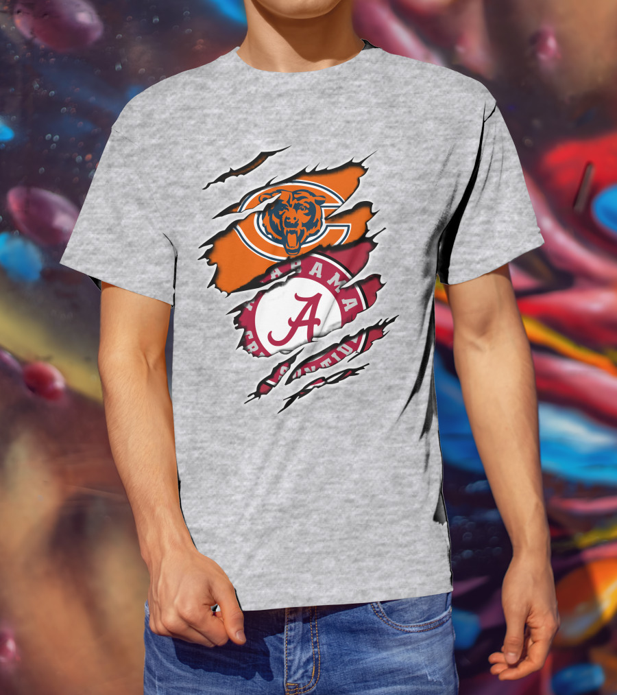 Chicago Bears Alabama Crimson Tide Logo Rip T-Shirt