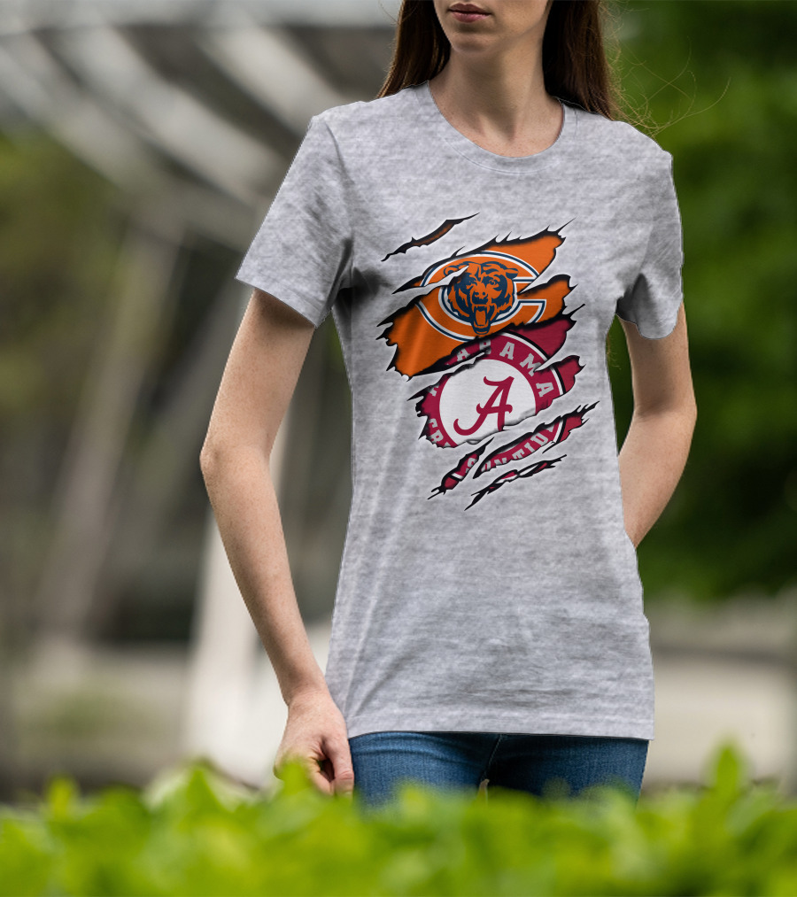Chicago Bears Alabama Crimson Tide Logo Rip T-Shirt