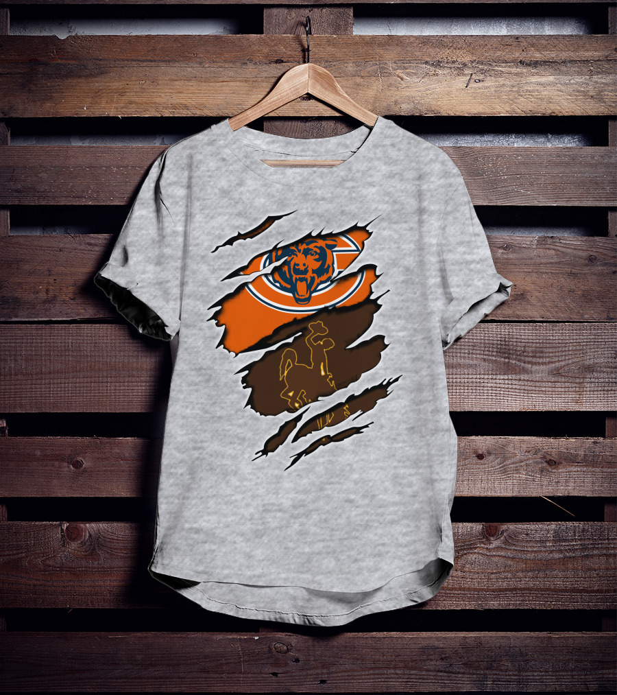Chicago Bears Wyoming Cowboys Logo Rip T-Shirt