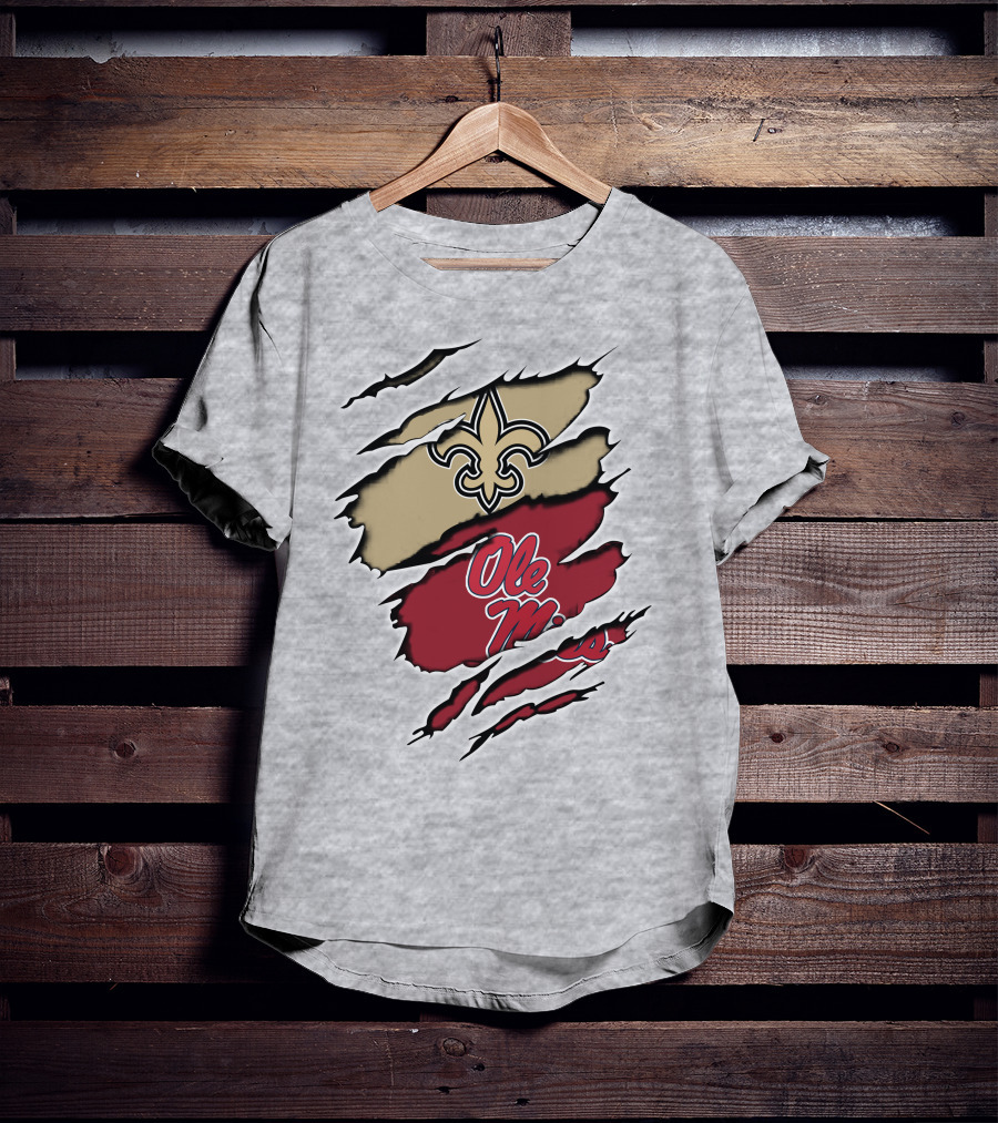 Saints Ole Miss Fleur De Lis Ripped Football Fanatic T-Shirt