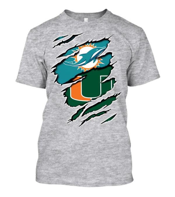 Miami Dolphins Miami Hurricanes Claw Marks Fusion T-Shirt