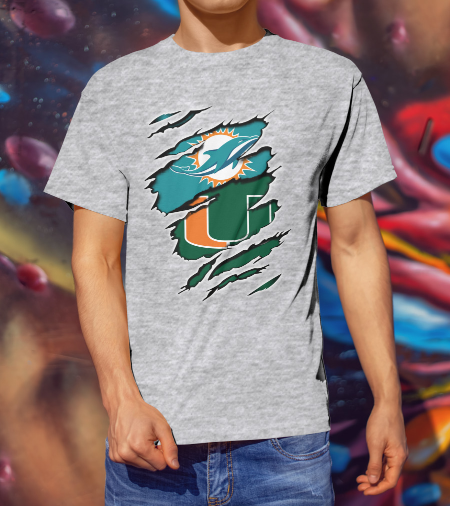 Miami Dolphins Miami Hurricanes Claw Marks Fusion T-Shirt