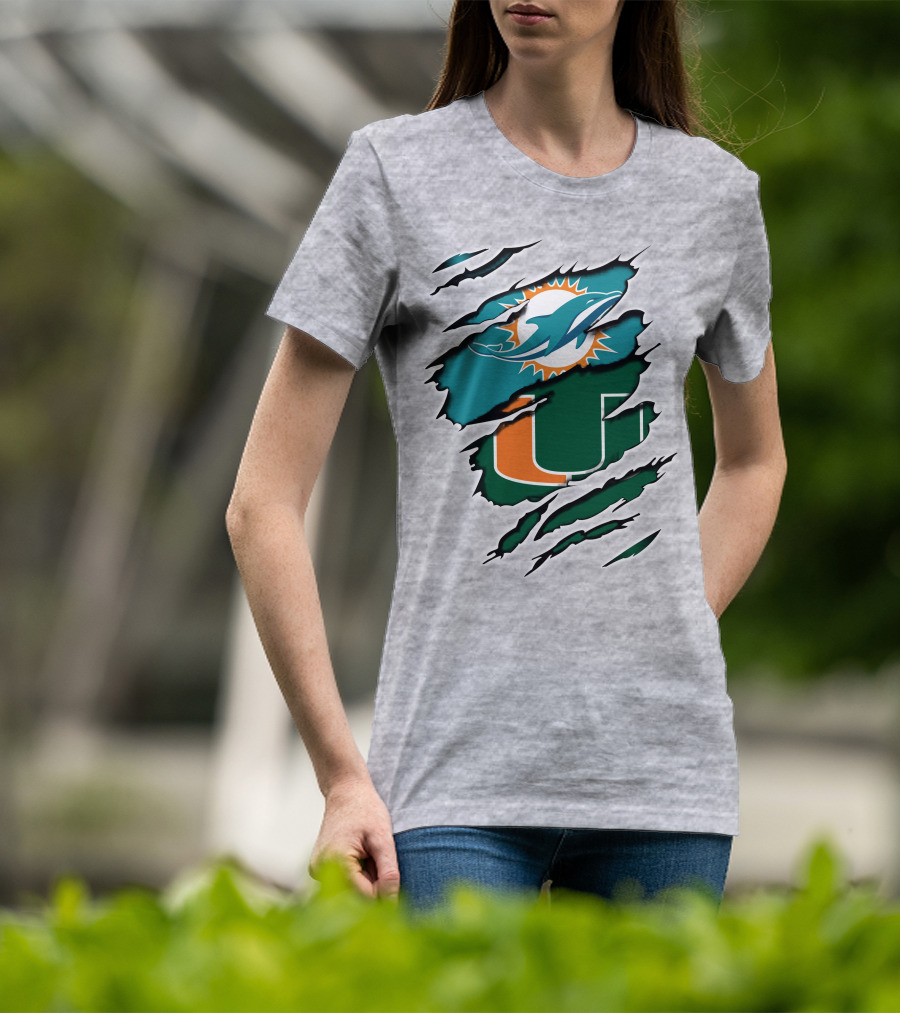 Miami Dolphins Miami Hurricanes Claw Marks Fusion T-Shirt