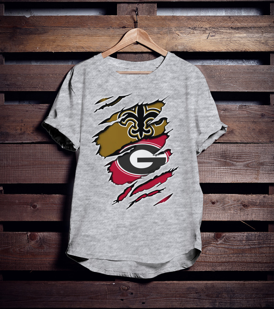 New Orleans Saints Fleur-De-Lis Georgia Bulldogs Logo Fusion T-Shirt