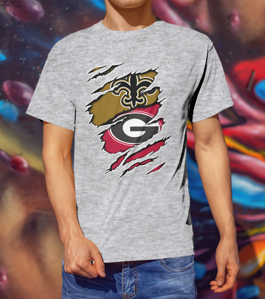 New Orleans Saints Fleur-De-Lis Georgia Bulldogs Logo Fusion T-Shirt