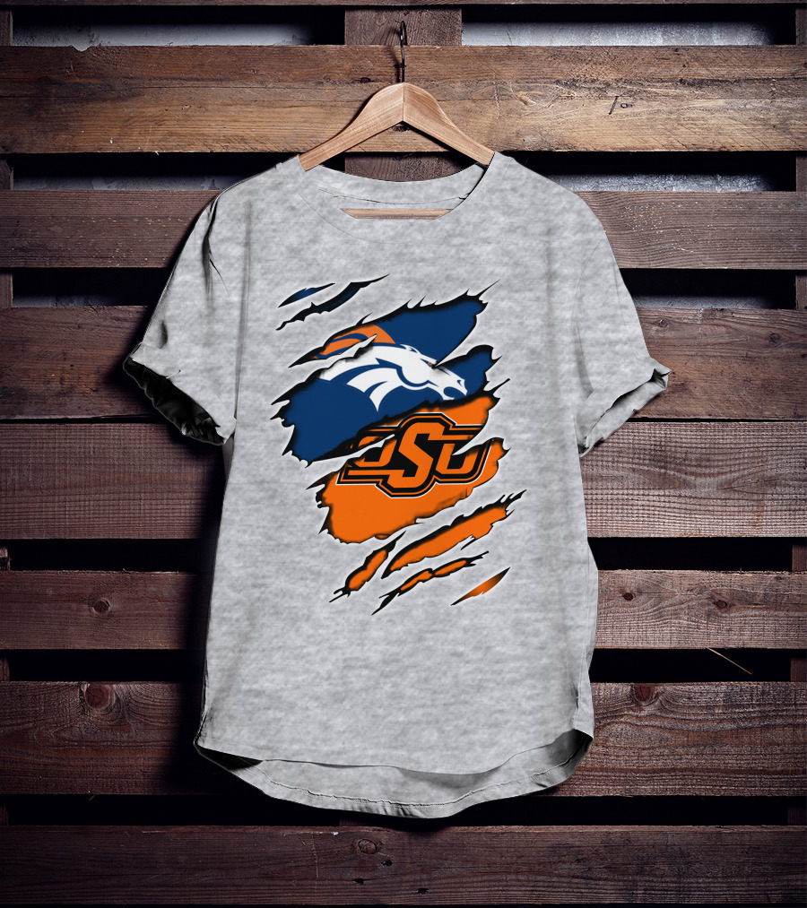 Broncos OSU Torn Ripped Graphics T-Shirt