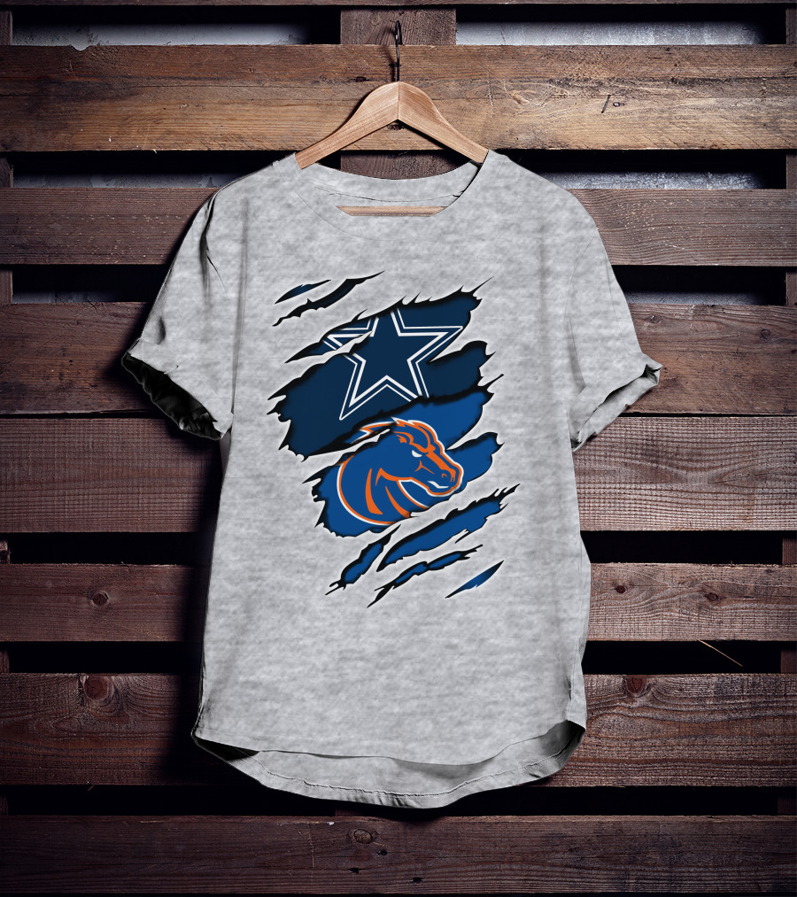 Dallas Cowboys Boise State Broncos Star Horse Ripped T-Shirt