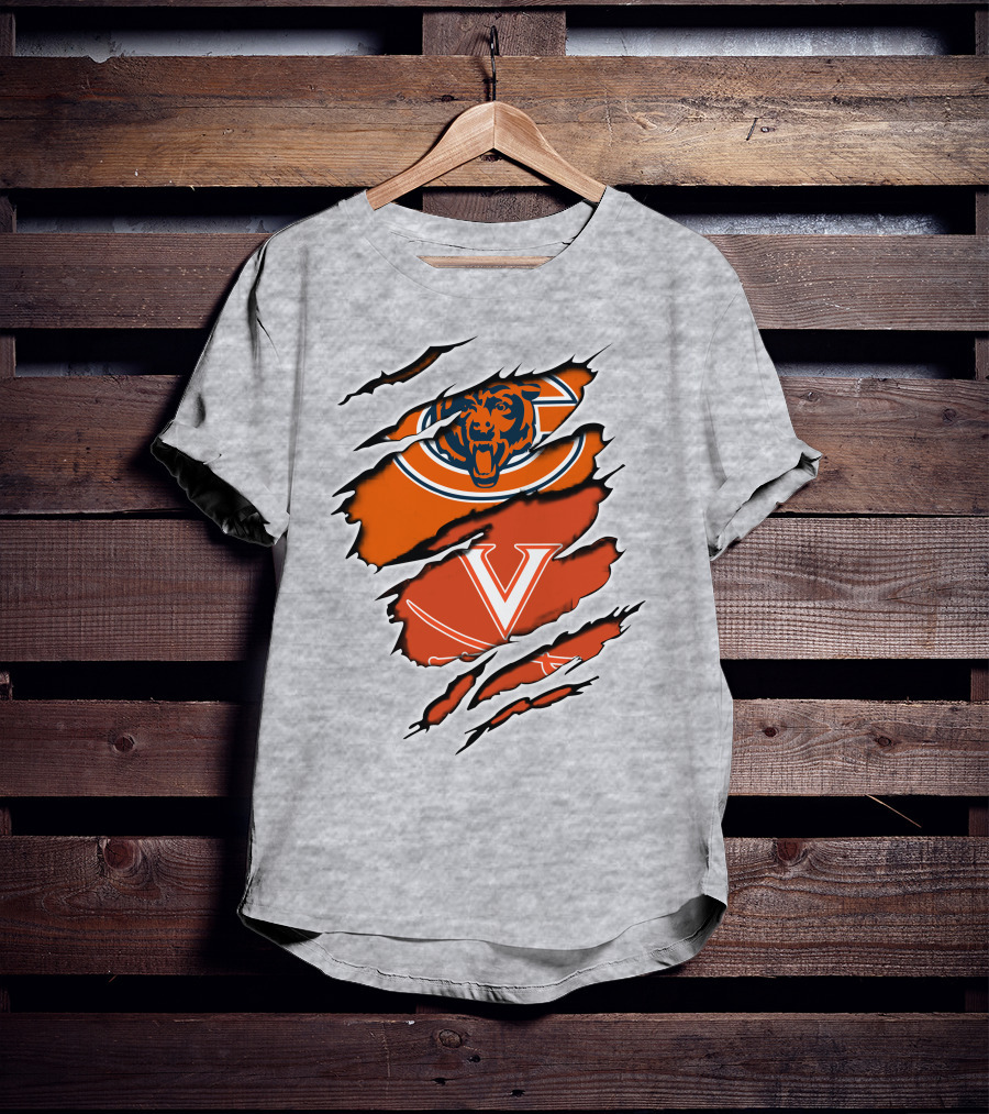 Chicago Bears Virginia Cavaliers Claw Marks Nfl College Football Crossover T-Shirt