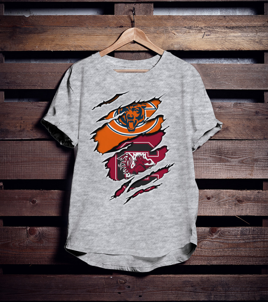 Chicago Bears South Carolina Gamecocks Claw Marks Logo Mashup T-Shirt