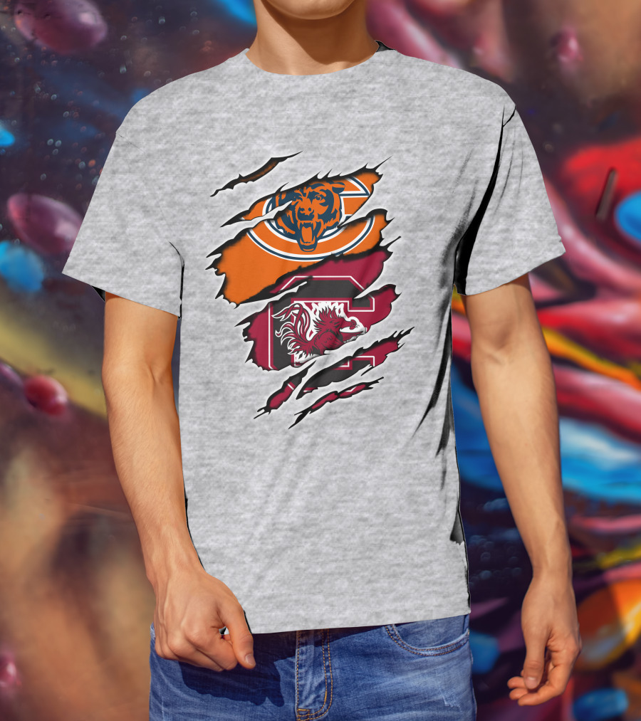 Chicago Bears South Carolina Gamecocks Claw Marks Logo Mashup T-Shirt