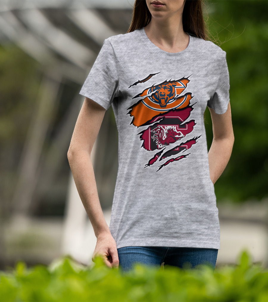 Chicago Bears South Carolina Gamecocks Claw Marks Logo Mashup T-Shirt