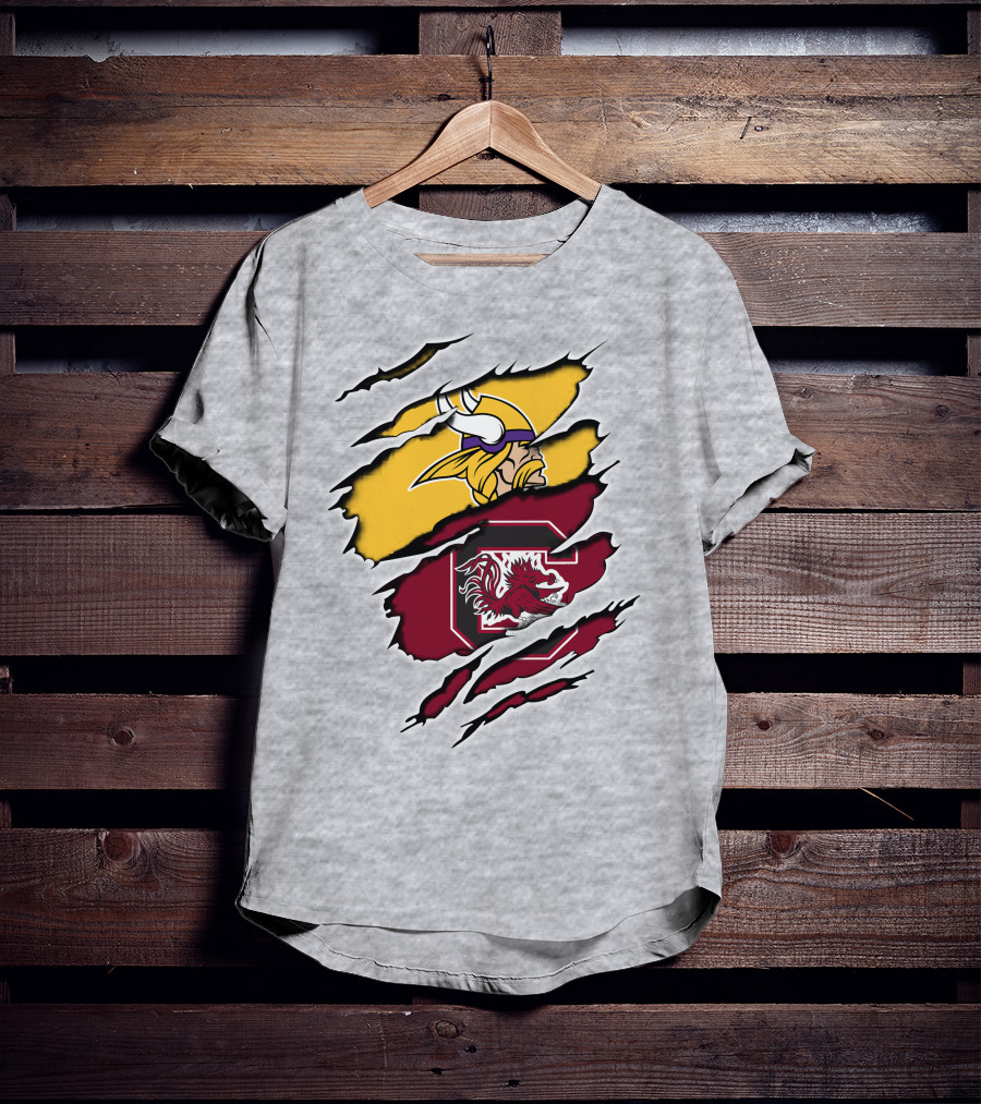 Vikings Gamecocks Logo Fusion Tear T-Shirt
