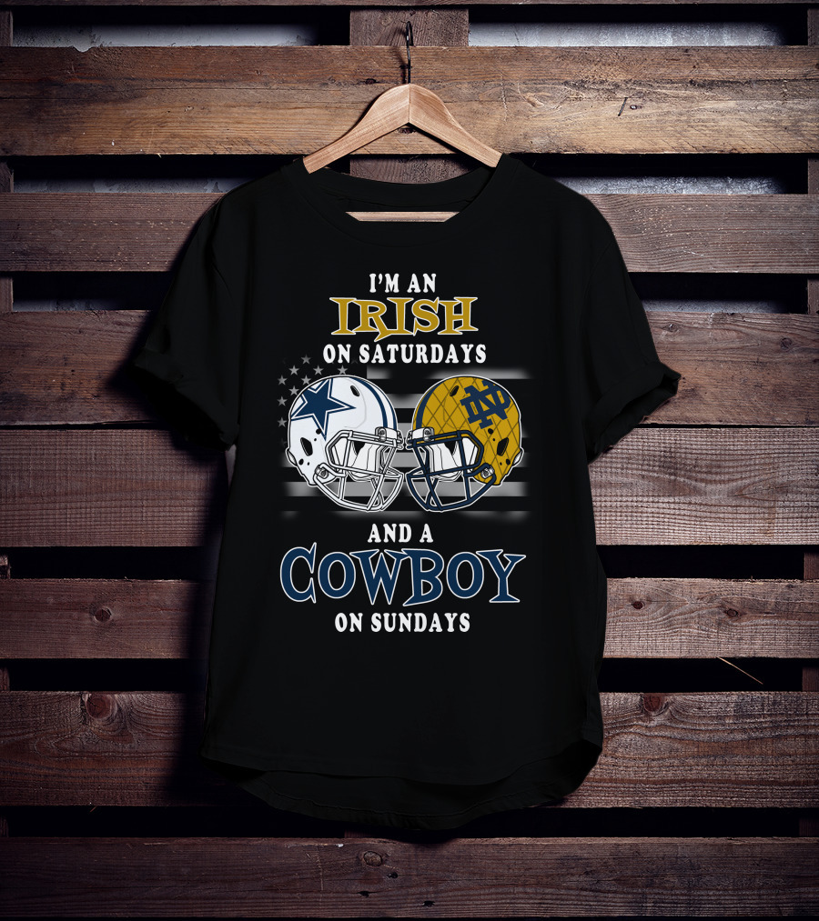 Notre Dame Irish Saturdays Dallas Cowboys Sundays Football Helmet T-Shirt