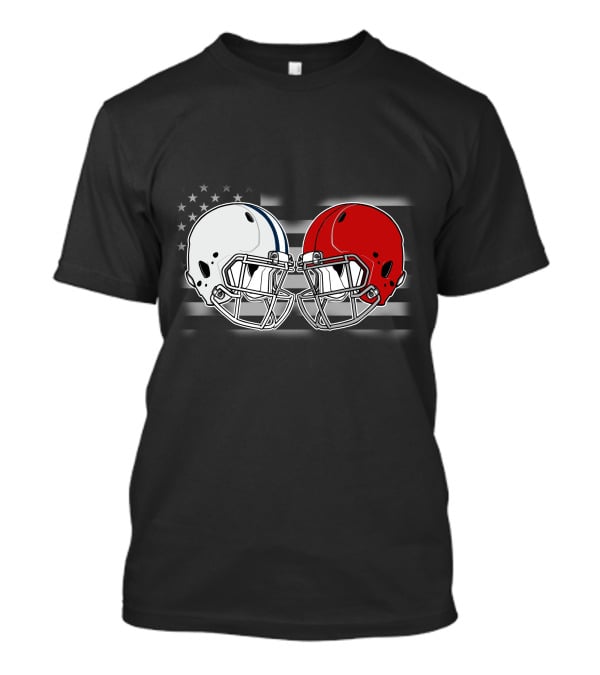 American Flag Two Football Helmets Cow Uters T-Shirt