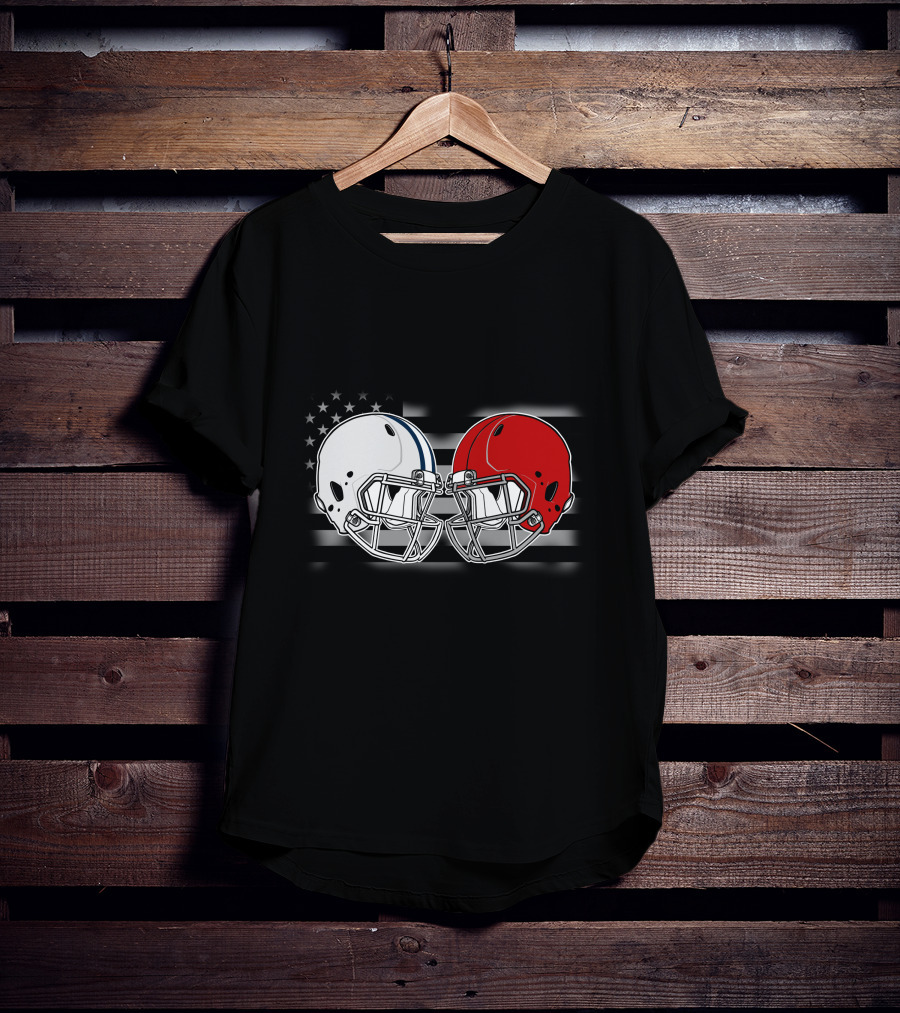 American Flag Two Football Helmets Cow Uters T-Shirt