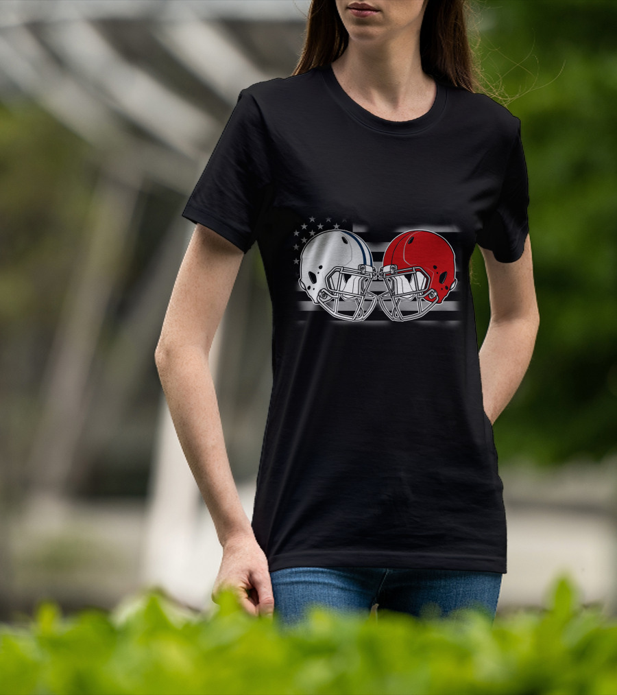 American Flag Two Football Helmets Cow Uters T-Shirt