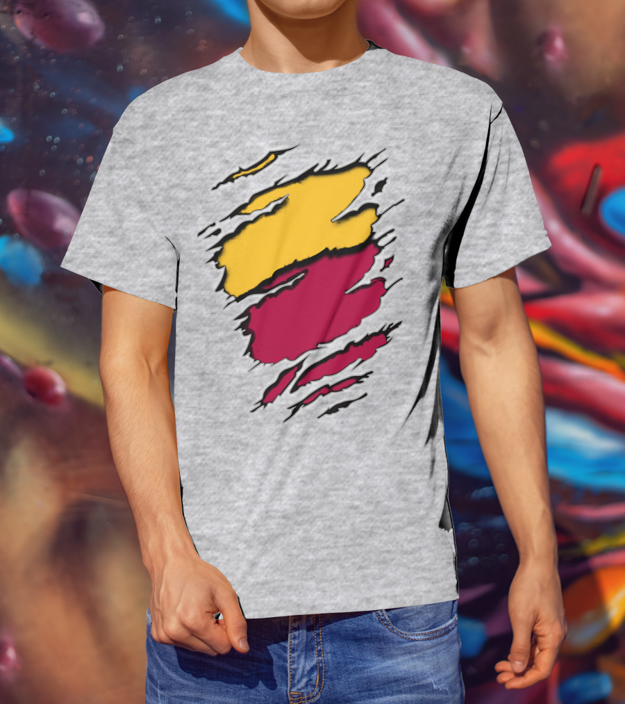 Cardinals Pirates Ripped Claw Marks Emblem Red Yellow Contrast T-Shirt