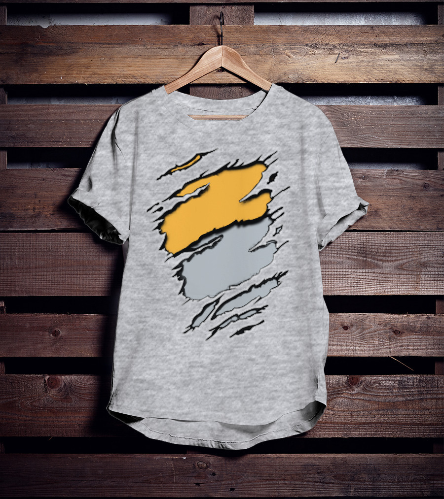 Rai Ath Grunge Torn Clawmark Style With Bold Yellow And Subtle Gray T-Shirt