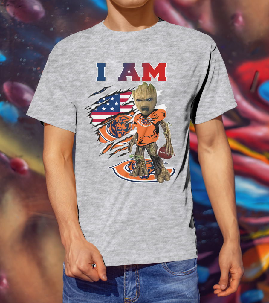 I Am Chicago Bears Groot Football American Flag T-Shirt