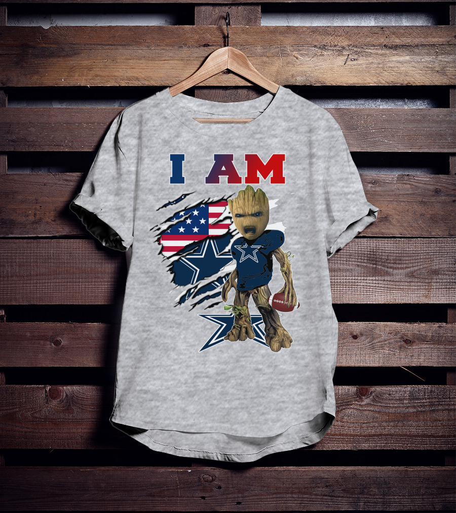 I Am Groot Dallas Cowboys American Flag Football Nfl Fan T-Shirt